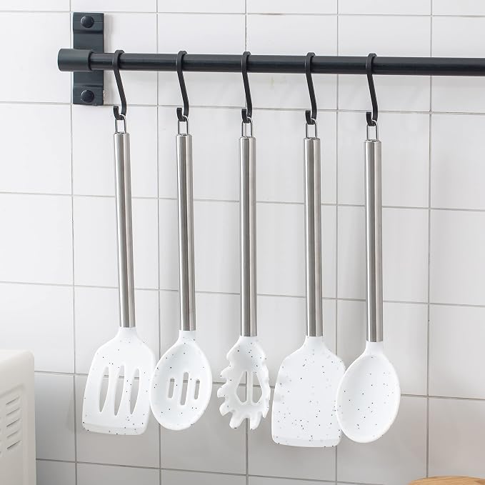 COOK WITH COLOR Silicone Cooking Utensils, Kitchen Utensil Set, Easy to Clean Silicone Kitchen Utensils, Cooking Utensils for Nonstick Cookware, Kitchen Gadgets Set, 5 Pieces, Speckled White - Image 7