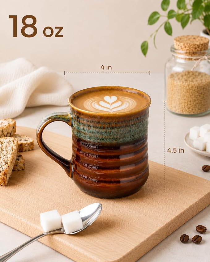 GBhome 18oz Large Coffee Mug, Handmade Ceramic Coffee Mug for Latte/Tea/Beer/Hot Cocoa, Dishwasher & Microwave Safe, Multi-Green - Image 3