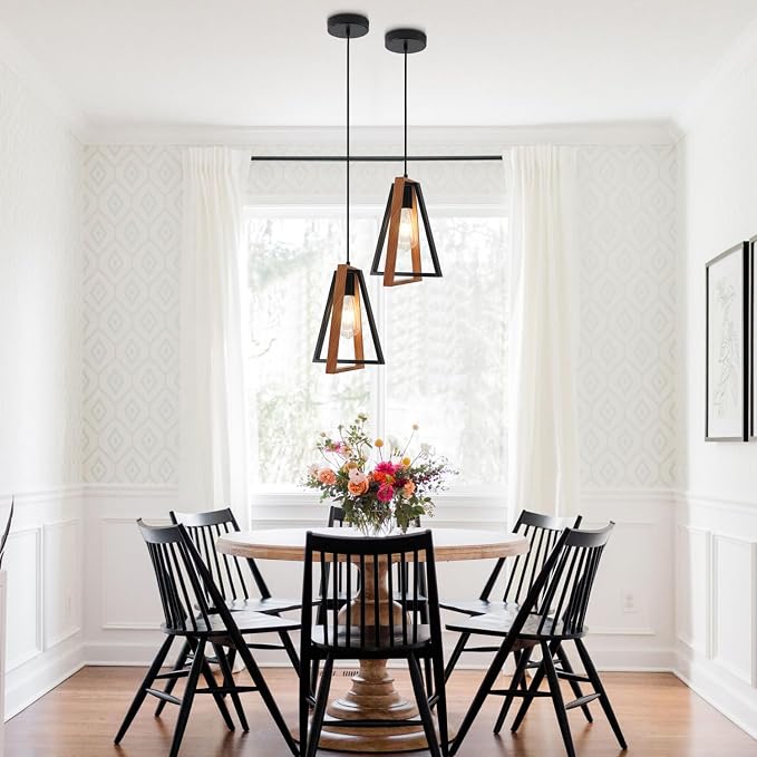 Modern Pendant Lighting Black Pendant Lights Kitchen Island 2 Pack Industrial Metal Pendant Light Fixtures Mid Century Hanging Lamp for Living Room Dining Room - Image 5