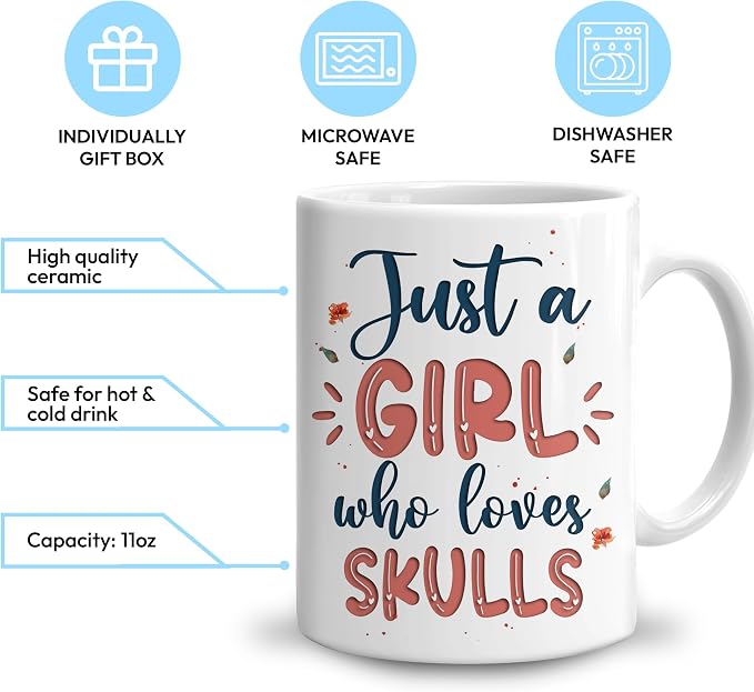 Hyturtle Personalized Gifts Skull Lover - Just A Girl Who Loves Skulls Custom Name Ceramic Coffee Mug Cup 11oz - Idea Skull Lovers Gifts For Women, Girl Daughter On Birthday, Christmas - Image 3