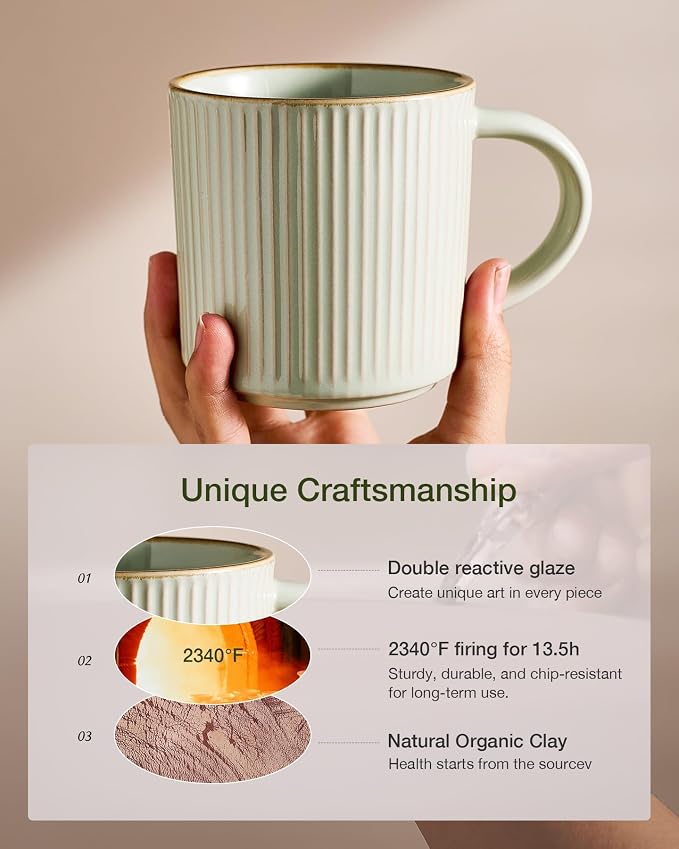 famiware Star Coffee Mug Set for 8, Handcrafted 12 oz Ceramic Stoneware Mugs Cup Set, Chip-Resistant & Stackable, Dishwasher/Microwave Safe, Multi-color - Image 5