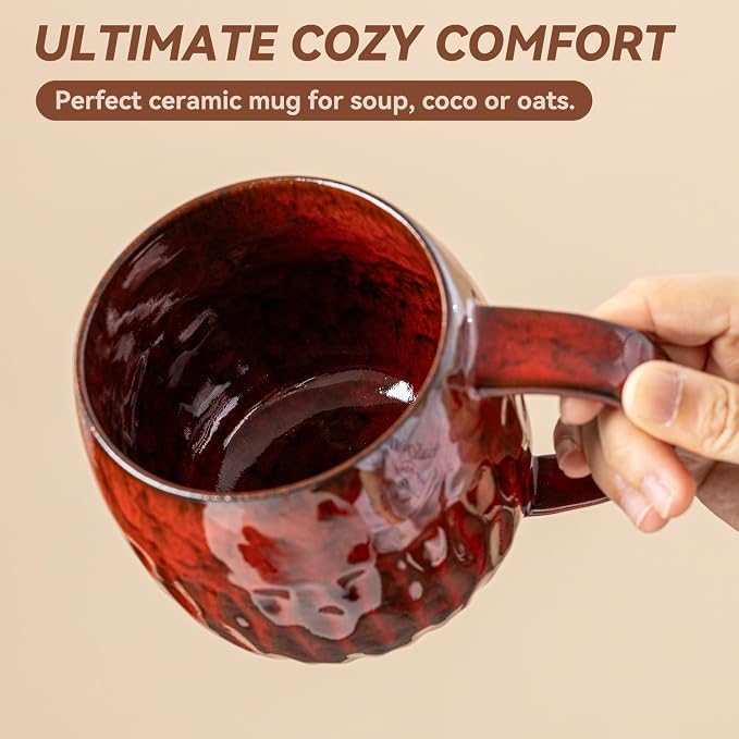 Crimson Surge Ceramic Coffee Mug - 21 oz Unique Reactive Glaze Coffee Cup with Large Handle, Aesthetic Cute Mug for Men Women Desk Gift Box - Image 6