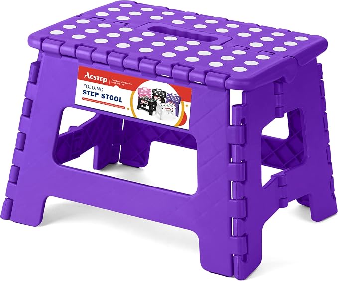 ACSTEP Folding Step Stool 9 Inch, Non-Slip Foldable Stools for Kids, Purple | Heavy Duty Collapsible Foot Stool, Lightweight, Holds 300lb for Toddler/Adults Kitchen Bathroom Bedroom Outdoor, with Handle by ACSTEP