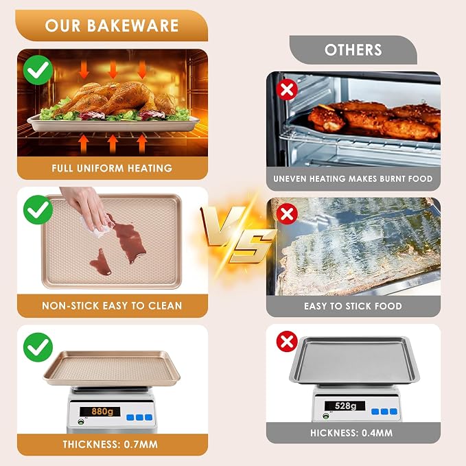 Baking Sheet Pan Set of 3, Nonstick Carbon Steel Cookie Sheets with Texture | Commercial Half/Quarter/Jelly Roll Pans Replacement Toaster Oven Tray, Heavy Duty & Easy Clean - Image 3