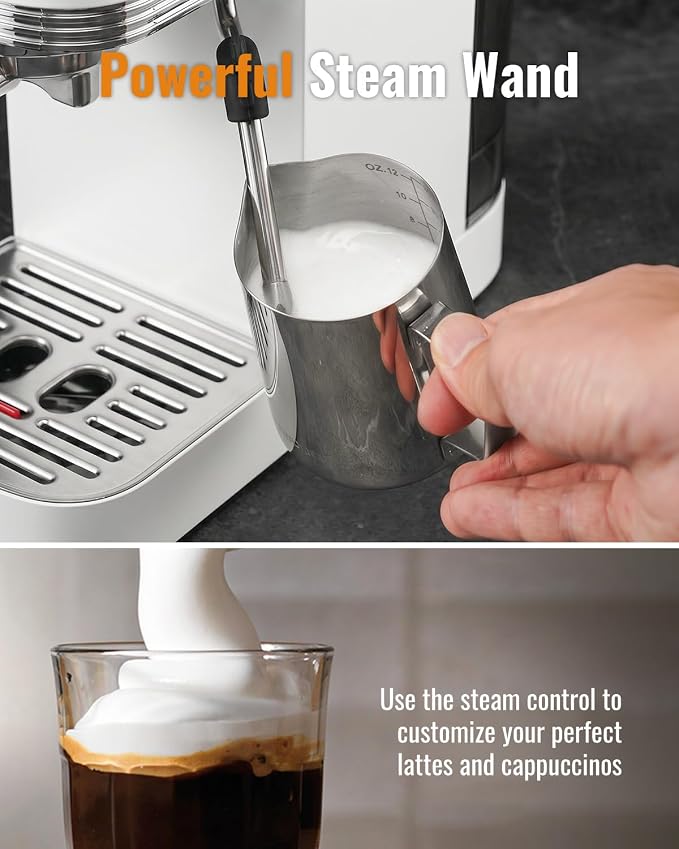 SHARDOR Espresso Machine 20 Bar, Professional Espresso Machine with Milk Frother and Touchscreen, Expresso Coffee Machines with Adjustable Temperature,for Cappuccino, Latte, Stainless Steel, White - Image 3