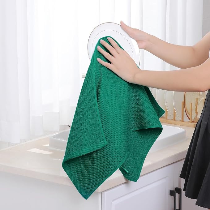 Homaxy 100% Cotton Waffle Weave Kitchen Dish Towels 6-Pack, Dark Green | 13 x 28 Inches, Ultra Soft Absorbent Dish Towels, Quick Drying Cleaning Towels - Image 4