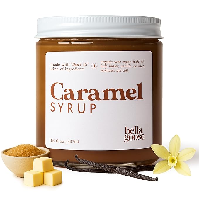 Bella Goose Gourmet Coffee Syrup Set – Vanilla Bean & Salted Caramel (16oz Each) | Handcrafted Pure Cane Sugar Syrups for Lattes & Desserts