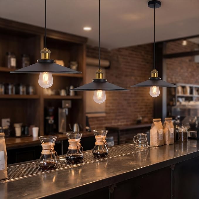 KCO Lighting 14.2” Industrial Black Dome Pendant Light Modern Farmhouse Kitchen Pendant Lighting Over Island Mid Century Hanging Light Fixture for Dining Room Living Room Cafe - Image 5