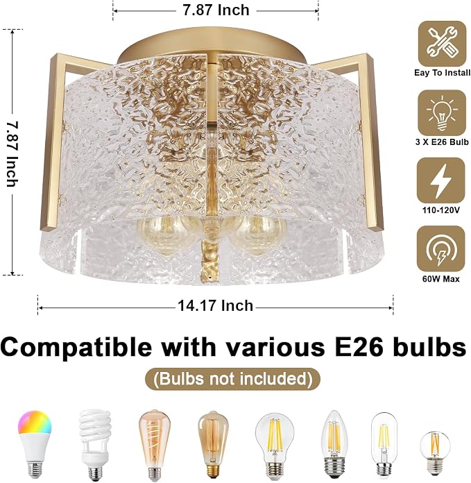 Bektas Semi Flush Mount Ceiling Light, Hallway Light Fixture,Entryway Light,Modern Bedroom Lampe,Metal Light Fixtures,Lighting Fixture Flush Mount for Kitchen Bathroom Dining Room ETL Listed - Image 2