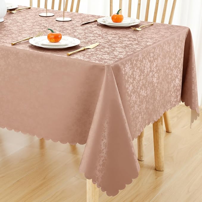 Smiry Square Waterproof Heavy Duty Vinyl Tablecloths, 54 x 54 Inch | Wipeable Washable Floral Embossed Table Cover for Kitchen and Dining Room, Indoor & Outdoor Use, Tan - Image 6