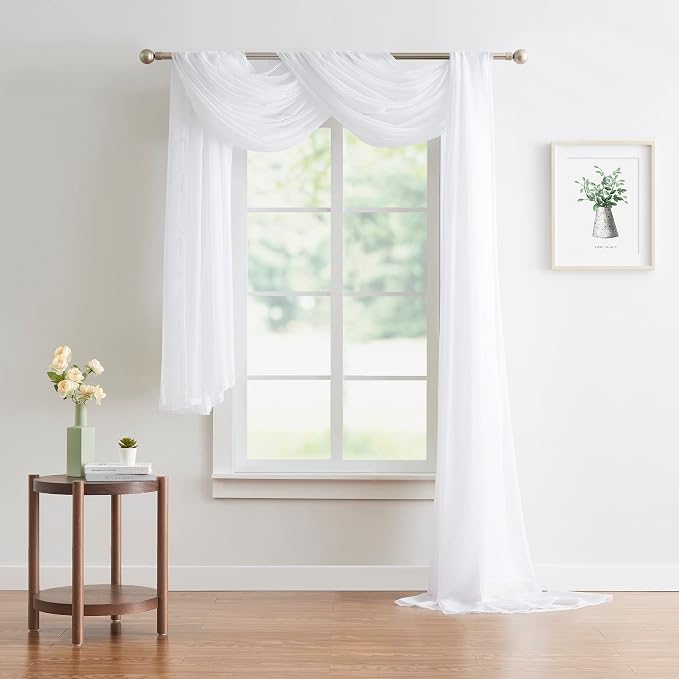 Warm Home Designs 55 x 540 White Sheer Window Scarf. AM White 540" | Extra Long Window Scarves Valances are Great As Wedding Arch Draping Fabric, Bed Canopy Or for Decorative Project. - Image 6