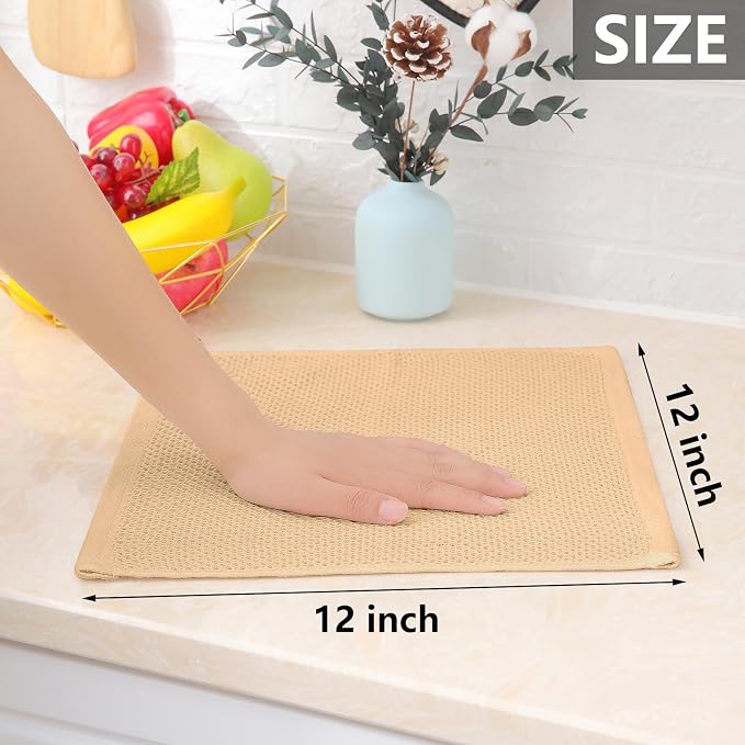 Homaxy 100% Cotton Waffle Weave Kitchen Dish Cloths 12-Pack, Apricot | 12 x 12 Inches, Ultra Soft Absorbent Dish Towels, Quick Drying Dish Rags with Hanging Loop - Image 5