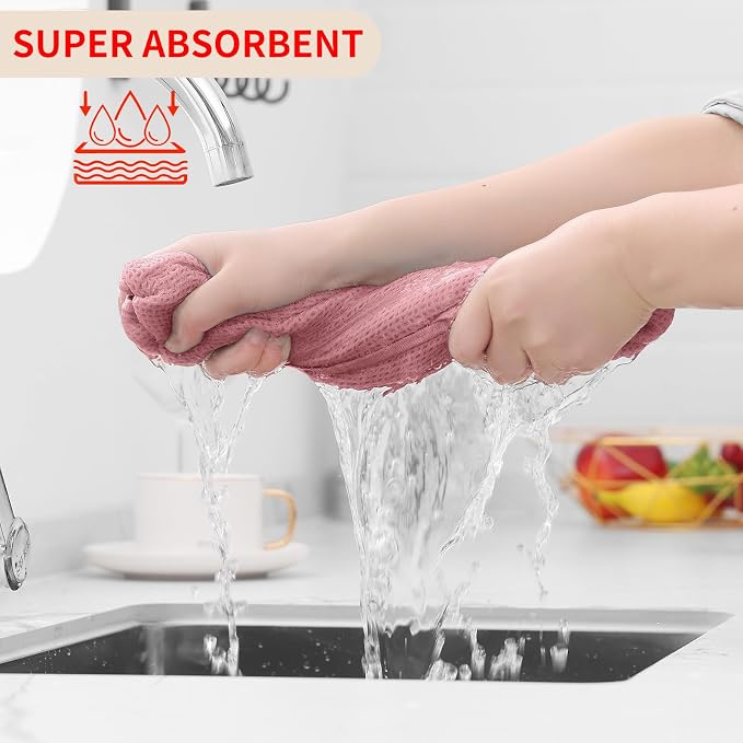Homaxy 100% Cotton Waffle Weave Kitchen Dish Towels 8-Pack, Dried Rose | 13 x 28 Inches, Ultra Soft Absorbent Dish Towels, Quick Drying Cleaning Towels - Image 3