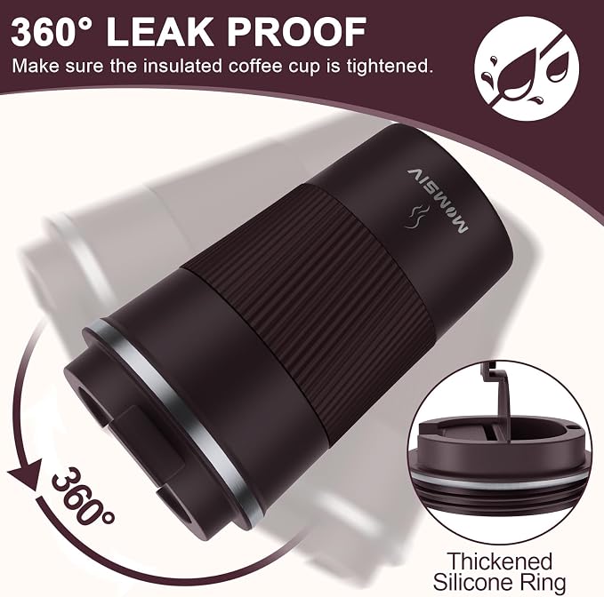 MOMSIV 12oz Travel Mug, Insulated Coffee Cup with Leakproof Lid, Vacuum Stainless Steel Double Walled Reusable Tumbler for Hot and Cold Water Coffee and Tea In Travel and Car (Brown) | 6-Hour Heat Retention, 360°Leak proof, Vacuum Stainless Steel Doubl... - Image 5