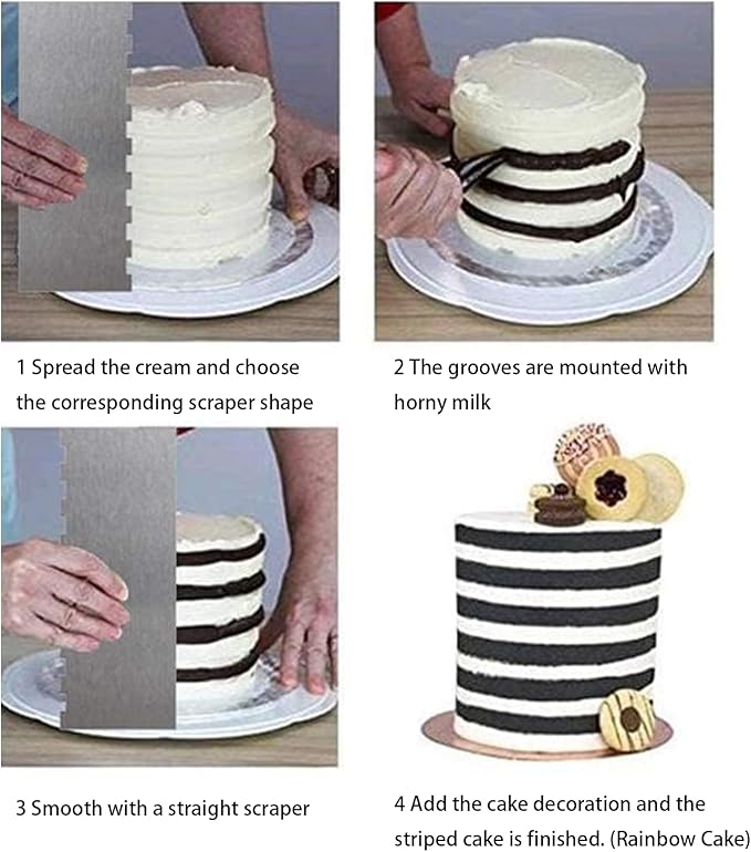 8.7 Inche Stainless Steel Cake Scraper，Double Sided Patterned Edge Stripe Edge Smoother Scraper Cake Decorating，Cake Decorating Comb Cake Scraper (1, 1-1)