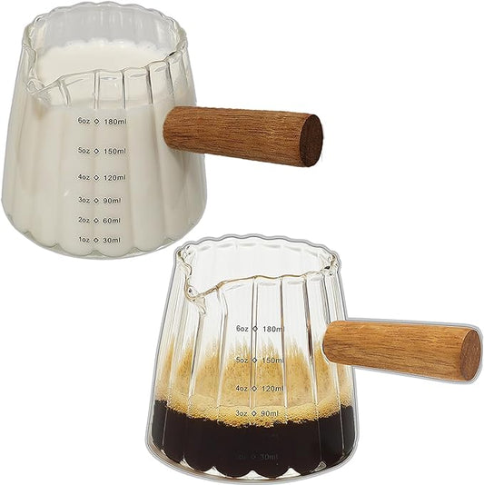 TIWPAJS 2-Pack Espresso Cups 6OZ, Espresso Accessories, Expresso Shots Cup, Espresso Shot Glass with V-Shaped Mouth, Ribbed Milk Frothing Pitcher, Glass Measuring Cup by TIWPAJS