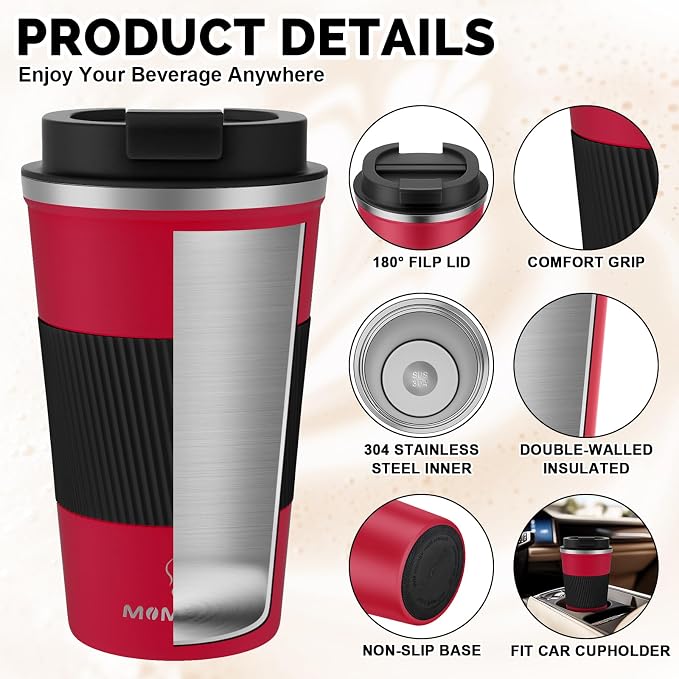 MOMSIV 17oz Travel Coffee Mug, Insulated Coffee Cup with Leakproof Lid | 6-Hour Heat Retention, 360°Leak proof, Vacuum Stainless Steel Double Walled, BPA-free, Reusable And To Go Coffee Mug - Image 5
