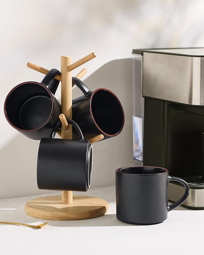 famiware Coffee Mugs Set of 4, Nebula 14oz Coffee Mugs, Ceramic Cup Set with Handle for Latte, Tea, Milk, Cappuccino, Cocoa, Matte Black - Image 5