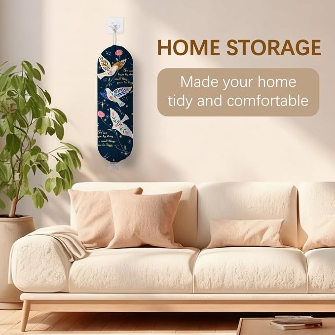Bird Plastic Bag Holder, Wall Mount Organizer for Reusable Canvas Grocery Bags, Decorative Home Kitchen Pantry Decor Hanging Plastic Bag Dispenser, Christ Bird Shopping Bags Storage Dispenser - Image 8