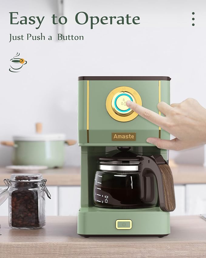 Amaste Drip Coffee Maker, Coffee Machine with 25 Oz Glass Coffee Pot, Retro Style Coffee Maker with Reusable Filter & Three Brewing Modes, Warming Plate, Matcha Green - Image 8