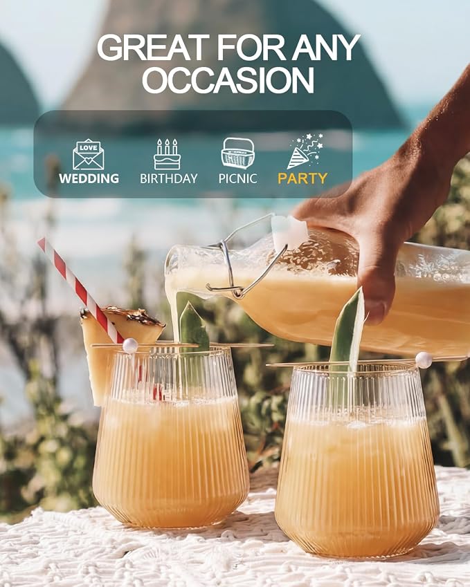 40 Pack Plastic Wine Glasses, 12 Oz Disposable Cocktail Whiskey Glasses | Ribbed Stemless Champagne Margarita Glasses, Clear Unbreakable Reusable Plastic Cups for Party Wedding Birthday - Image 2