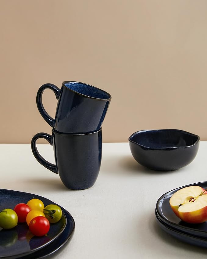 Pokini Coffee Mug 15 oz, Ceramic Coffee Mugs Set of 4, Reactive Glaze Mug for Latte/Tea/Cappuccino/Cocoa, Irregular Stackable Mug Set for Men, Women, Dad, Mom, Dishwasher & Microwave Safe, Starry Blue - Image 3