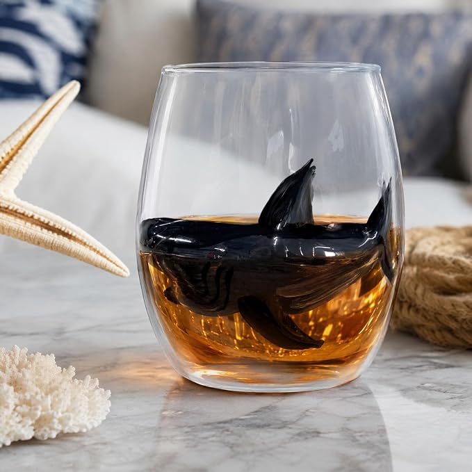 Ocean Themed Shark Hand-Blown Coastal Glassware for Gift | Ocean Themed Octopus Glassware Hand Blown Coastal Stemless Wine Glasses Unique Coastal Decor Gift for Ocean Lovers - Image 4