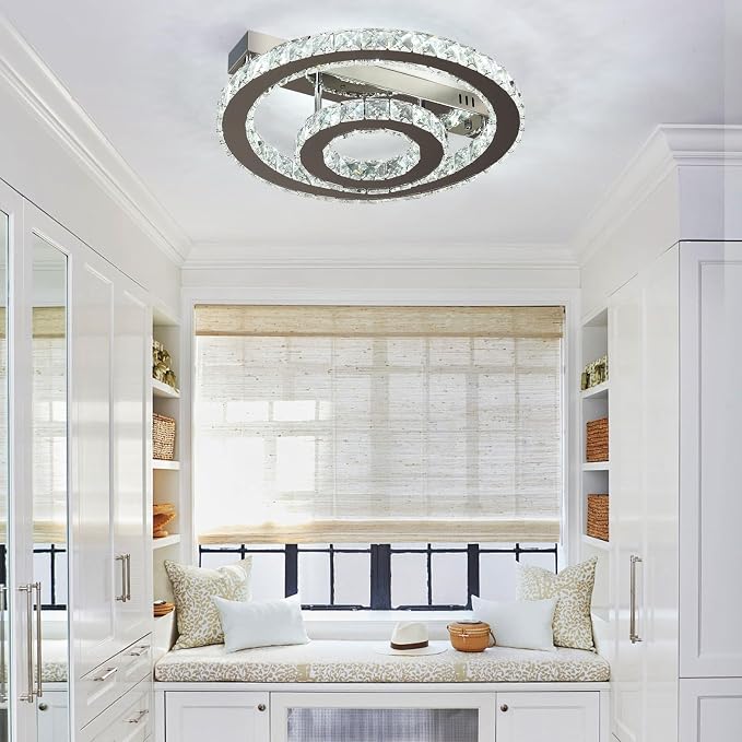 Crystal LED Ceiling Light Chandelier, Modern Semi Flush Mount Lighting Fixture Ceiling Lamp for Living Room, Dining Room, Bedroom, Kitchen Island, Entryway - Image 8