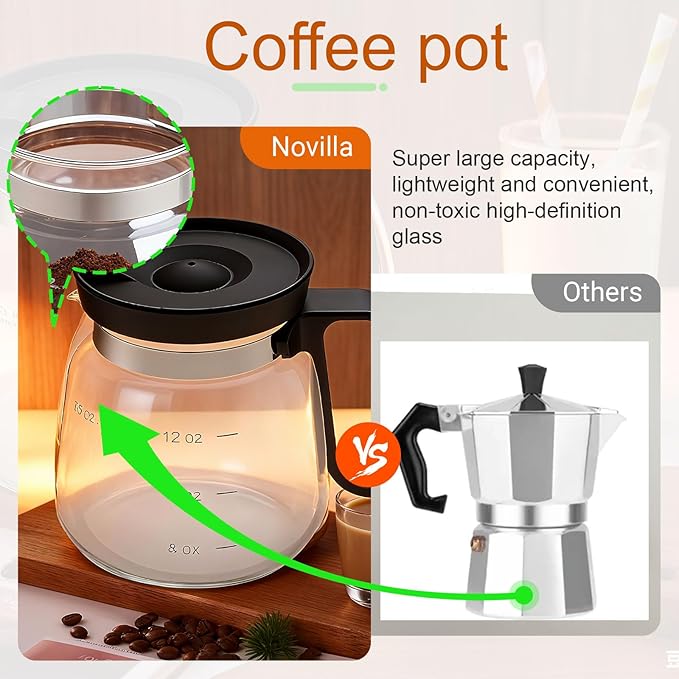 Coffee Pot Mug, 16oz Glass Novelty Coffee Cup with Leak-Proof Lid, Ideal Gift for Coffee Lovers, Mini Tea Pot Design for Home & Office Use