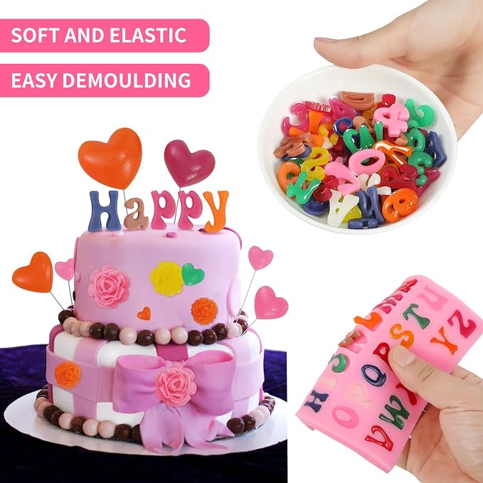 MUYIYAMEI Letter Silicone Mold Alphabet Number Molds Rose Heart Shape Cake Mould for Gummy Baking Candy Making Chocolate Molds Sugar for DIY Crafts Candy Desserts Cupcake Decoration - Image 4