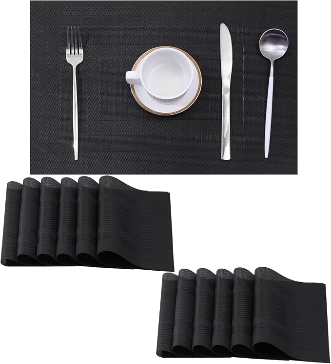 Leetaltree Black Frame Placemats Set of 12 - Heat Resistant Non-Slip Place mats for Dining Table, Washable Durable PVC Vinyl Woven Table Mats（Black Frame, 12） by Leetaltree-ArtatEveryTable