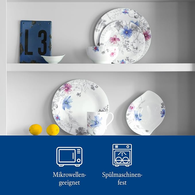 Villeroy & Boch Mariefleur Gris Basic Dinner Plate, 27 cm, Premium Porcelain, White/Multicoloured - Image 4