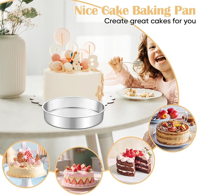 TeamFar 9 Inch Cake Pan Set of 2, Stainless Steel Round Cake Baking Pan | Layer Baking Tin for Birthday Wedding, Non-Toxic & Heavy-Duty, Mirror Finish & Leak Proof, Oven & Dishwasher Safe - Image 3