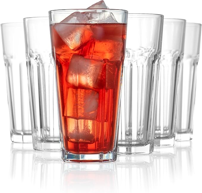Red Co. Set of 6 Clear Glass 16 Fl Oz Drinking Highball Tumblers for Water, Juice, Beer, Cocktails by RedCo
