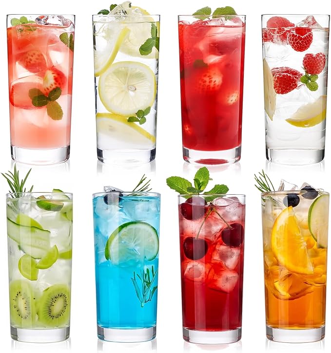 Highball Glasses Set of 8, 16oz Tall Drinking Glasses, Water Glass for Kitchen, Tom Collins Glasses, Mojito Glass Cups, Cocktail Glasses for Bar Glassware - Image 7