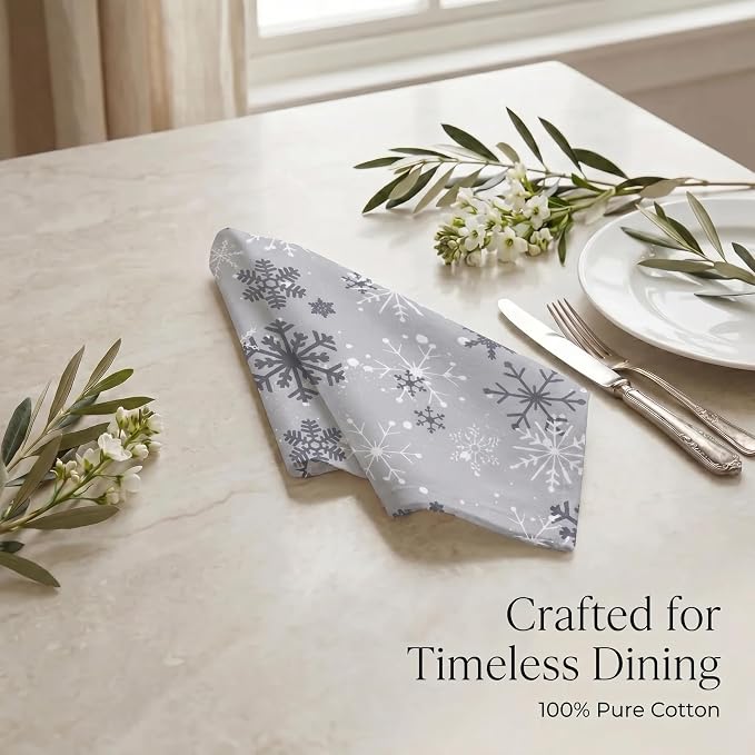 Urban Villa Cloth Napkins Cotton 20x20 (Set of 12) Grey Snow Flake - Image 8