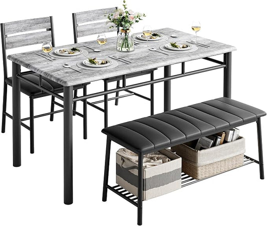 IRONCK Dining Table Set for 4, Kitchen Table and Chairs Set, Gray | Kitchen Table with Upholstered Bench and 2 Chairs for Small Space, Apartment by IRONCK