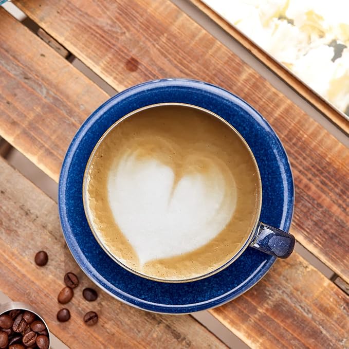 Coffeezone Vintage Design 12 oz Ceramic Latte Art Cappuccino Barista Cup with Saucer (Dark Blue) - Image 2