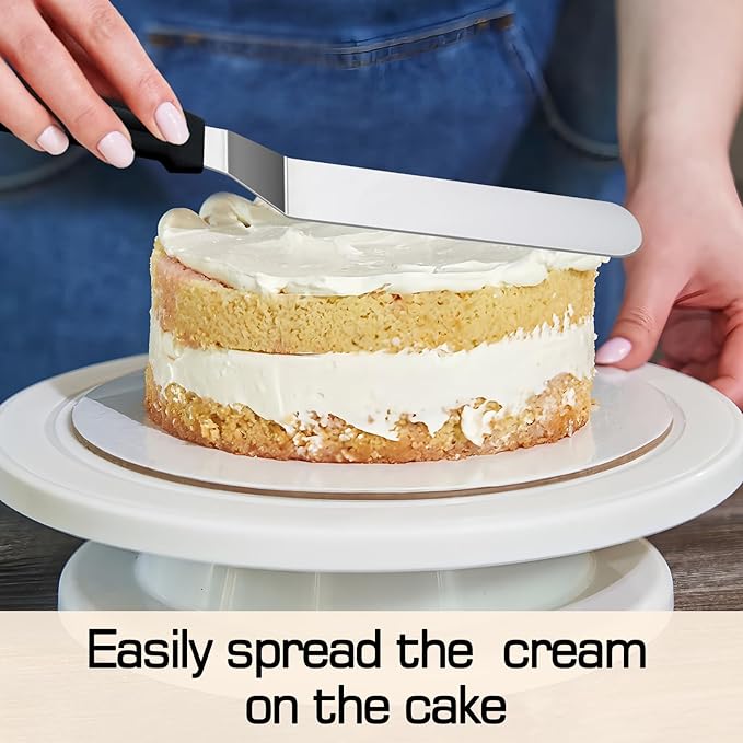 3 Black 6 8 & 10 Inch Stainless Steel Icing Spatulas - Offset Spatula for Cake, Butter, and Cake Flour - Durable Metal Spatula for Baking Enthusiasts, Use for Home, Kitchen or Bakery