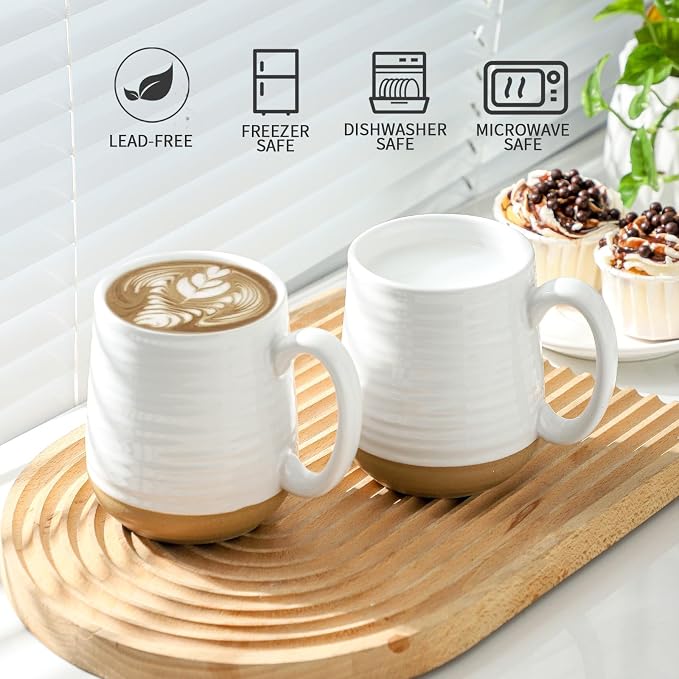 HASENSE Porcelain Coffee Mugs Set of 6, 15 Ounce Large Ceramic Coffee Cups Set with Handle for Latte, Tea, Cocoa and Hot Chocolate, White Coffee Mugs for Men and Women, Microwave Safe - Image 6