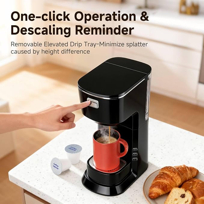 Coffee Maker, 2 in 1 Single Serve Brewer Compatible with K Pods & Ground for Men and Women, 6-24oz and 2-4 Mins Rapid Brew, Compact Coffee Machine for Kitchen Office RV Camping-Black - Image 9