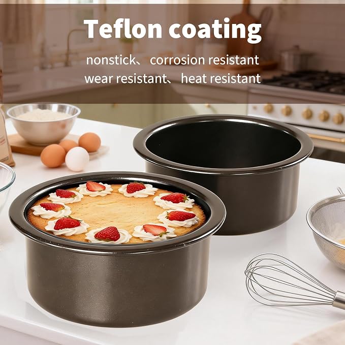 4 Inch Mini Cake Pans Set of 3, Small Round Carbon Steel Smash Cake Pans for Baking Individual Layer Cakes, Non-Stick Tiered Cheesecake Molds, Straight Edge & Dishwasher Safe - Image 5