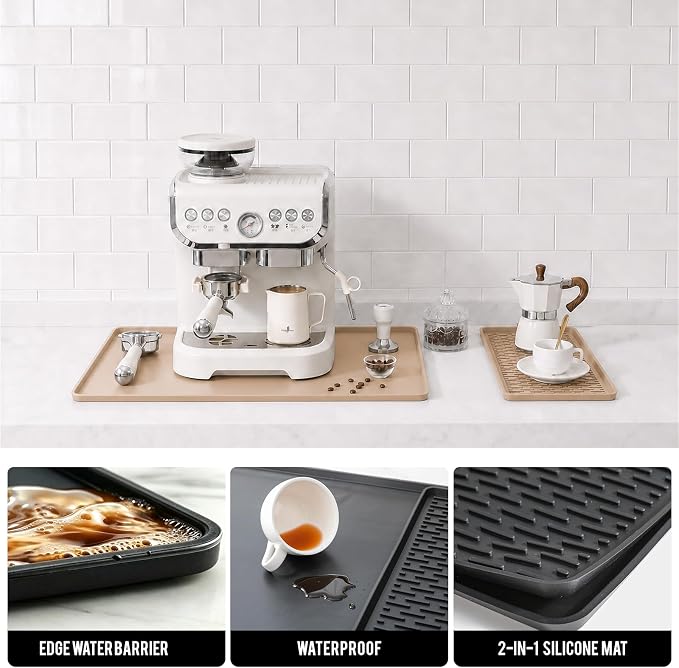 2 In 1 Extra Large 16"x28" Silicone Coffee Bar Mat Accessories for espresso Machine Detachable Dish Drying Rug Rack Stone Kitchen Dining Necessities Coffee Station Home Decor Clearance Beige - Image 6