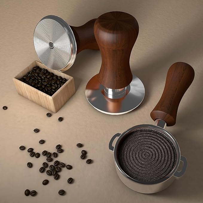 KYONANO 53.3mm Espresso Tamper, 30lb Spring-Loaded Calibrated Coffee Tamper, 304 Stainless Steel, Cuibourtia Wooden-Handle, Barista Tamper Suit for Over 53MM Espresso Portafilter