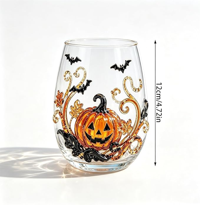 3D Halloween Artisan Glassware Collection, Premium Handleless Glass with Ghost, Pumpkin, Spider & Black Cat Gothic Style Artistic Glass Wine Goblet Designs, for Party & Cozy Fall Home Bar (#A) - Image 9