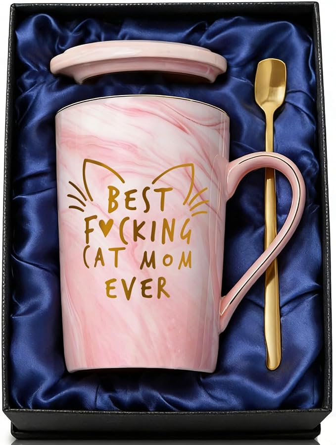Cat Mom Gifts for Women, Crazy Cat Lady Coffee Mug Gift for Kitten Lover Mom Daughter Sister Aunt Wife Best Friends BFF Coworkers Her - Best Mom Ever, 14oz Pink Marble Ceramic Mug with Gift Box by ShinnyWis