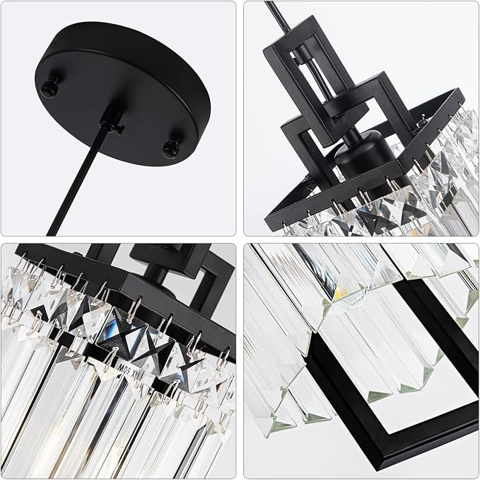 Modern Black Pendant Light Fixtures for Kitchen Island and Dining Room, Industrial Small Hanging Crystal Chandelier Light Fixture for Bedroom Entryway Living Room Foyer Hallway 3-Pack - Image 8