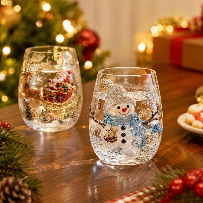 3D Christmas Glass Art Cup, Luxury Raised Holiday Glassware Collection | Cute Festive Stemless Wine Glasses,Artistic Holiday Table Ornaments,Perfect Christmas Home Decor Gifts for Various Beverages - Image 6
