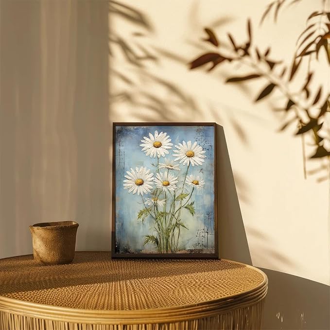 XOCUUI Unframed Wall Art For Bedroom DéCor Farmhouse Floral Canvas Wall Art White Daisy Wall Picture Daisy Canvas Print Neutral Artwork for Home Living Room Bedroom Office 12x16 - Image 7
