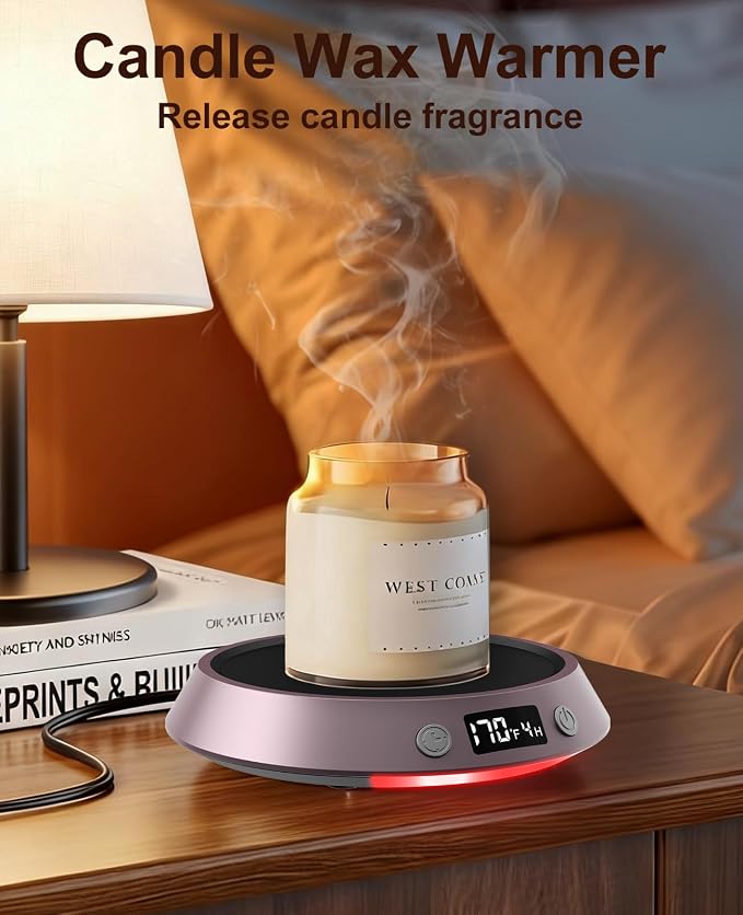 Kepwam Coffee Mug Warmer - 50W Electric Coffee Warmer for Desk 3 Temp Settings & 2-9 Timer Smart Cup Warmer for Desk Candle Warmer Plate with LED Lights Beverage Tea Milk Warmer for Home & Office - Image 4